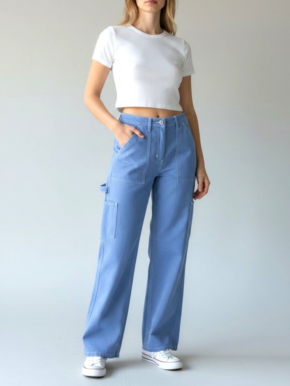 Blue Cargo Wide Leg Pants.